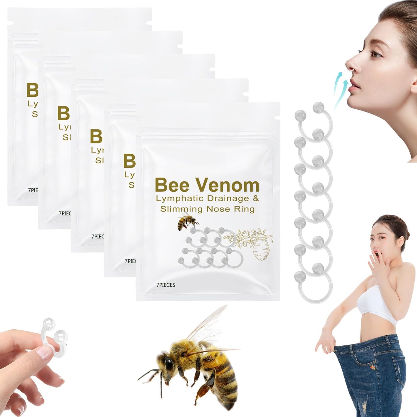 Bee Venom Lymphatic Drainage Nose Ring, Bee Venom Slimming Nose Ring, Bee Venom Lymphatic Drainage