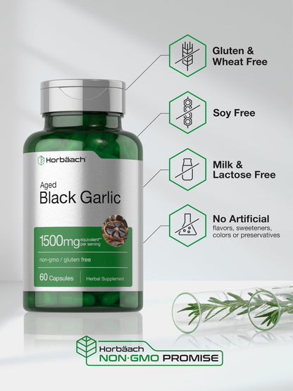 Aged Black Garlic Capsules 1500mg | 60 Count | Fermented Extract Supplement