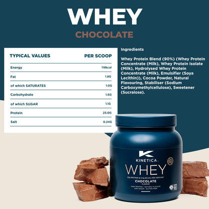 Kinetica Chocolate Whey Protein Powder | 2.27kg | 22g Protein per Serving | 76 Servings