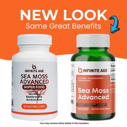 INFINITE AGE: 2 Pack, 1250mg Sea Moss Advanced Superfood, High-Potency, Vegan,