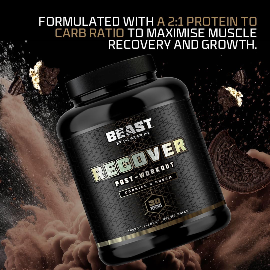 Beast Pharm | Recover Whey Protein Powder | 2.4kg/30 Servings | Cookies & Cream