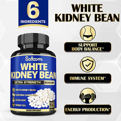 6in1 White Kidney Bean Extract Capsules 9050 Mg - with Garcinia Cambogia, Olive Leaf