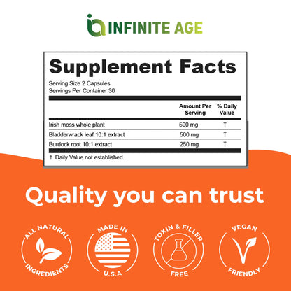 INFINITE AGE: 2 Pack, 1250mg Sea Moss Advanced Superfood, High-Potency, Vegan,