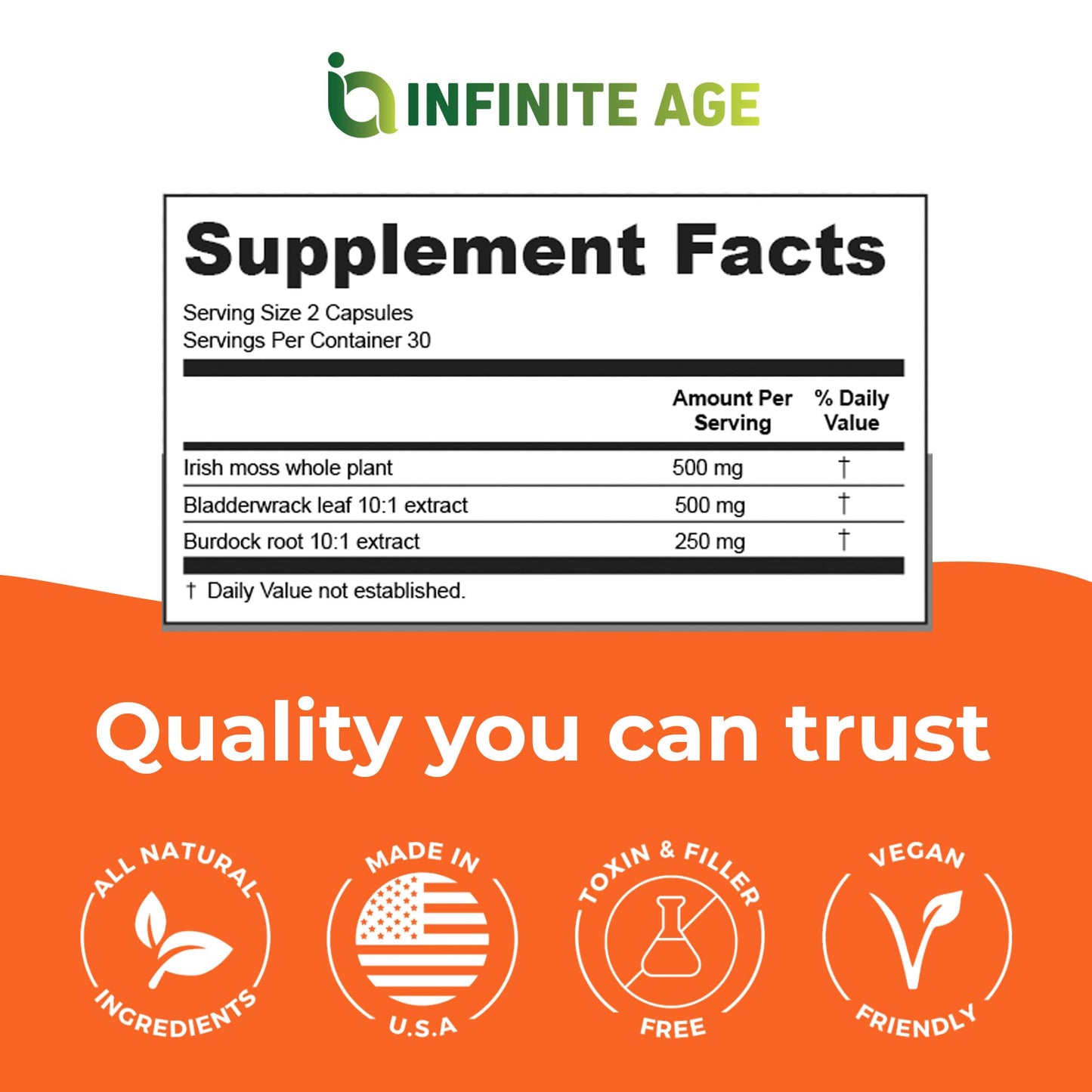 INFINITE AGE: 3 Pack, 1250mg Sea Moss Advanced Superfood, High-Potency, Vegan