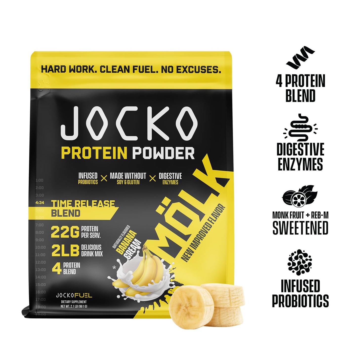 Jocko Mölk Whey Protein Powder (Banana Cream) - Keto, Probiotics, Grass Fed, Digestive