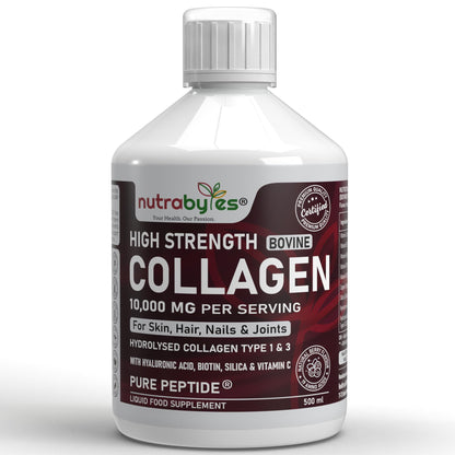 Collagen Liquid 10000mg, Hydrolysed Peptides | Hyaluronic Acid, Biotin, Silica, Vitamin C, Vitamin B12