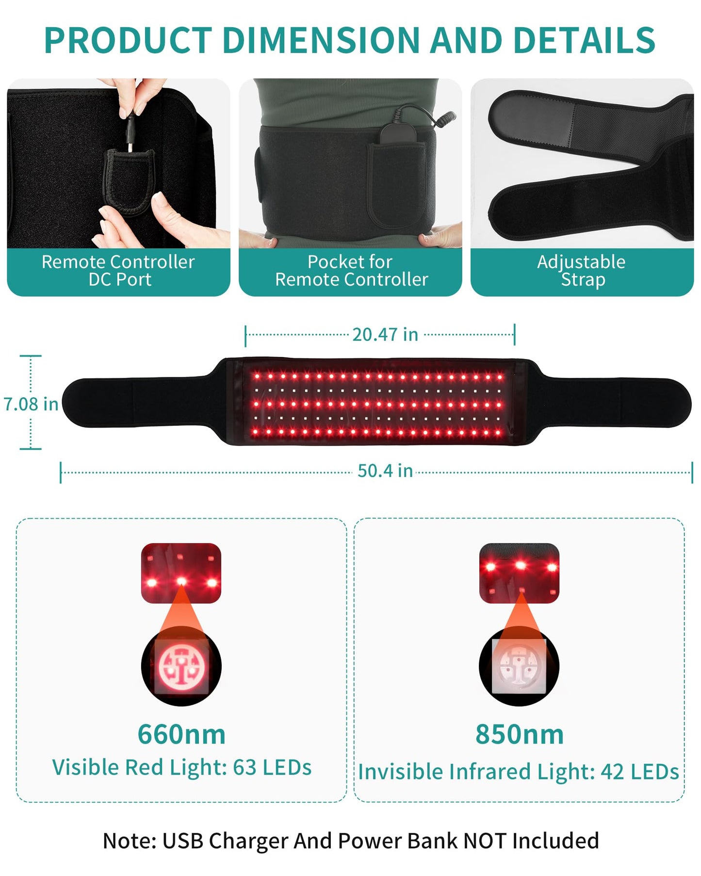 Nekteck Red Light Therapy Belt for Body, Wireless Near-Infrared Light Pad for Pain Relief, Inflammation