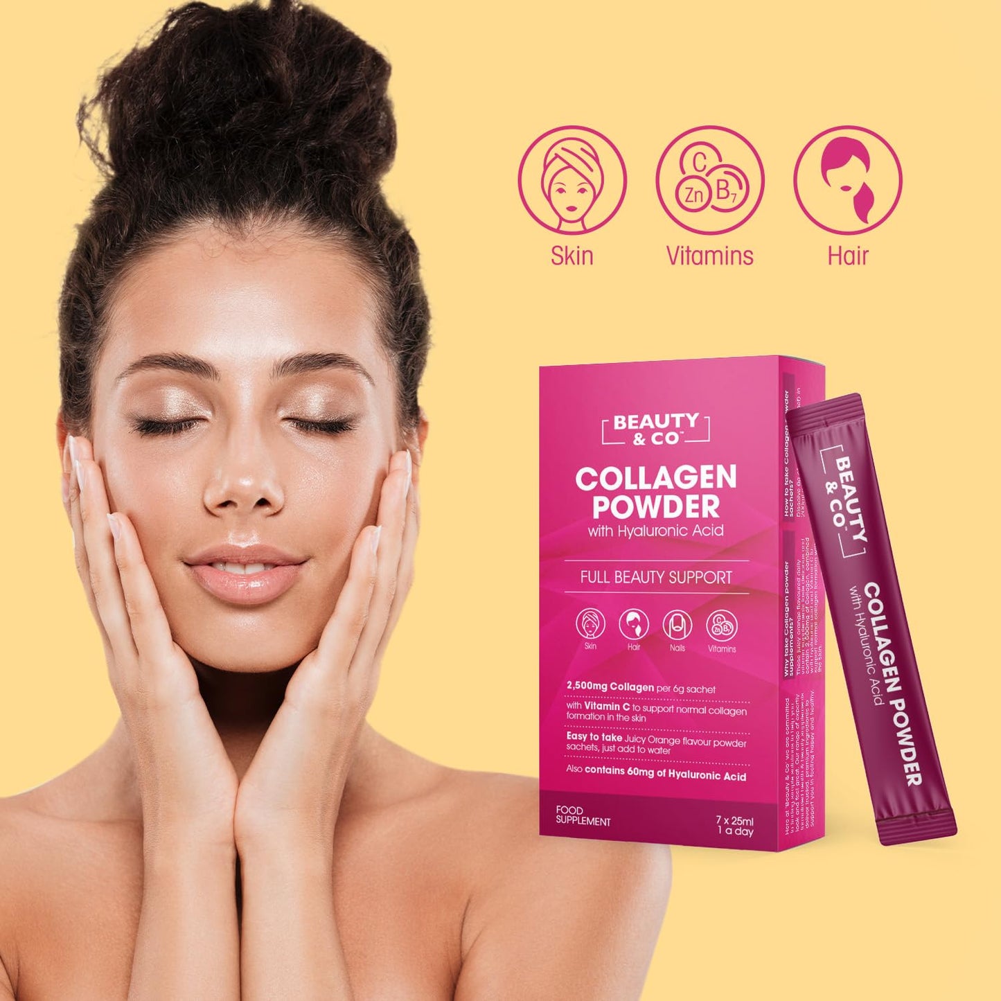 Collagen 2500mg Powder Supplement Boosted with Vitamin C and Hyaluronic Acid (Bovine)