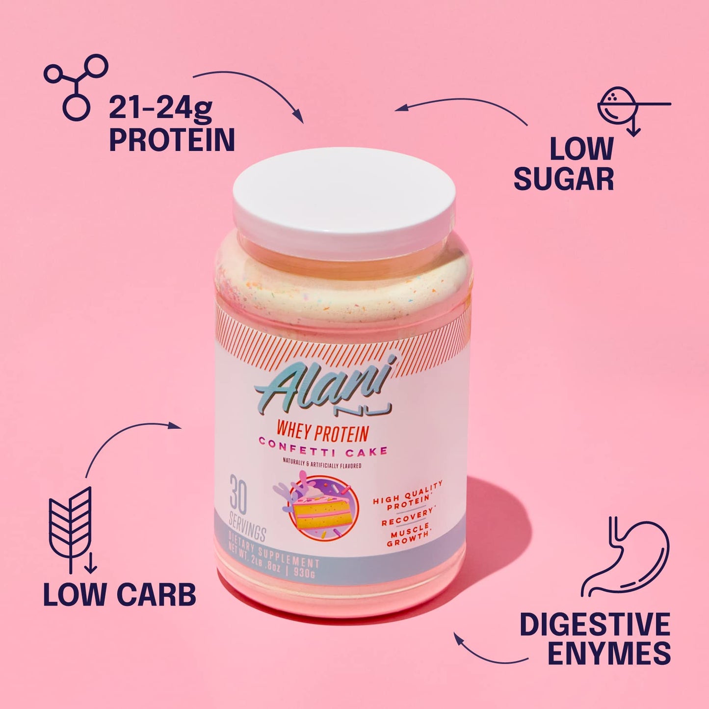 Alani Nu Whey Protein Powder Confetti Cake | 23g Protein with Low Sugar & Digestive Enzymes