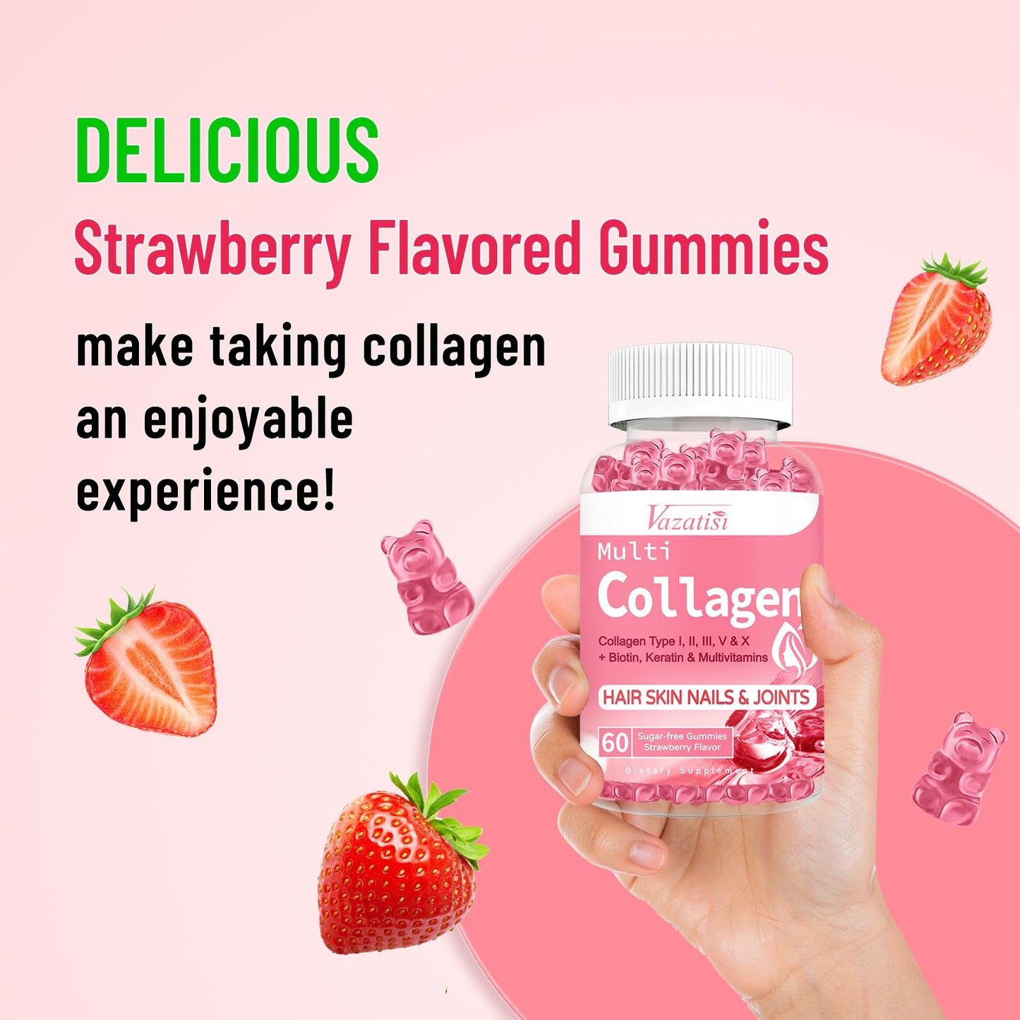 2 Pack Sugar Free Collagen Gummies for Women Men, Vegan Collagen 2500mg with Biotin