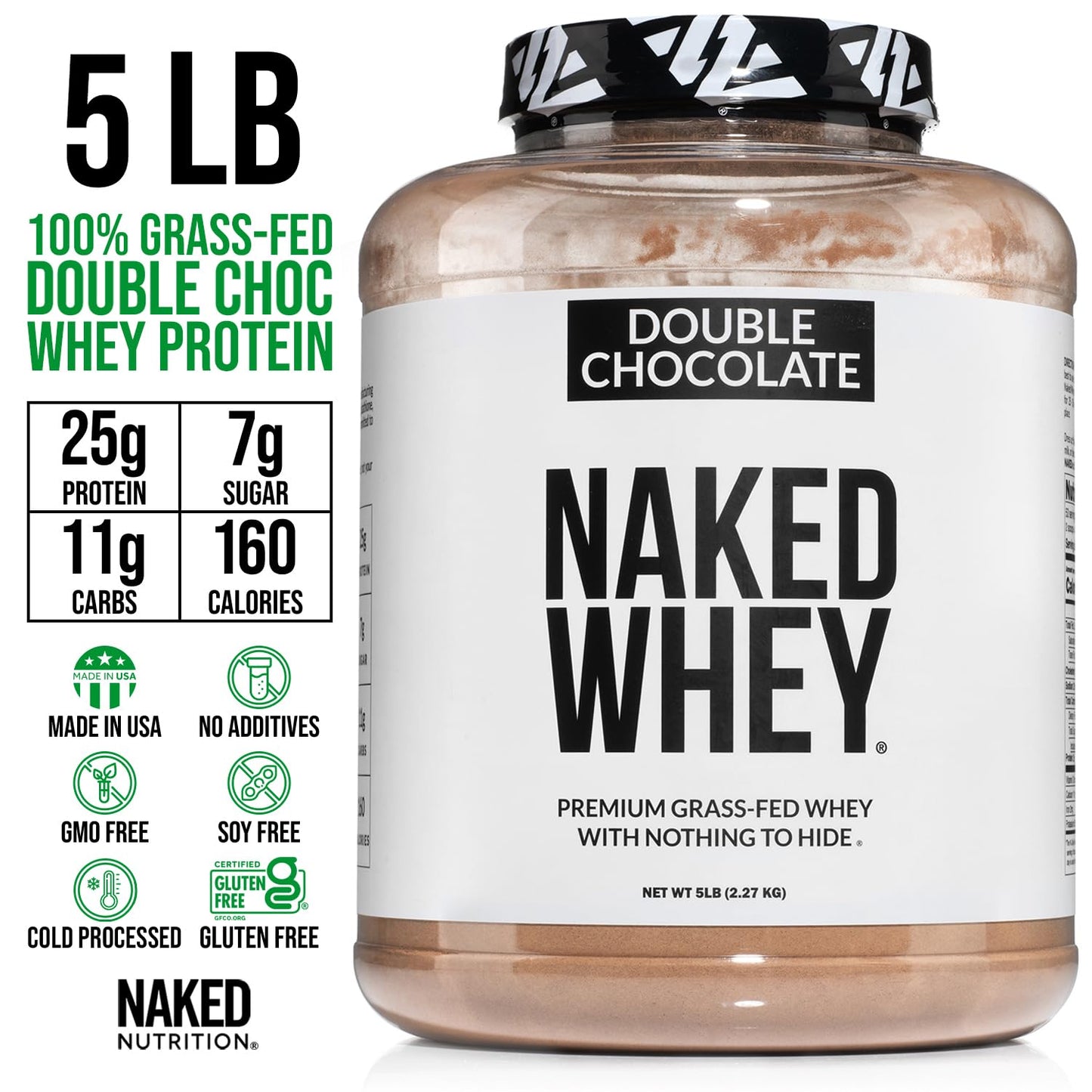 NAKED Whey Double Chocolate Grass Fed Whey Protein Powder, No GMO, No Soy