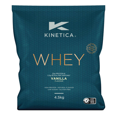 Kinetica Vanilla Whey Protein Powder | 4.5kg | 23g Protein per Serving | 150 Servings 