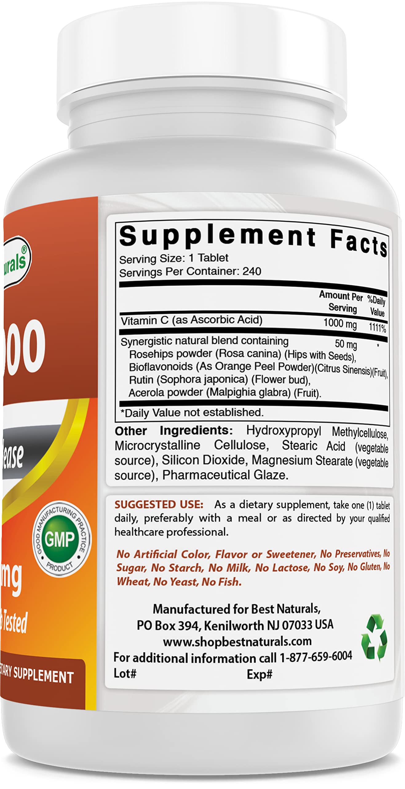 Best Naturals Vitamin C 1000 mg Tablets with Rose Hips, Berry 240 Count (Pack of 1)