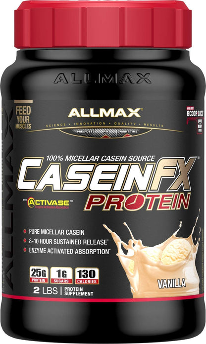 ALLMAX CASEIN-FX Protein, Vanilla - 2 lb - 25 Grams of Slow-Release Protein Per Scoop 