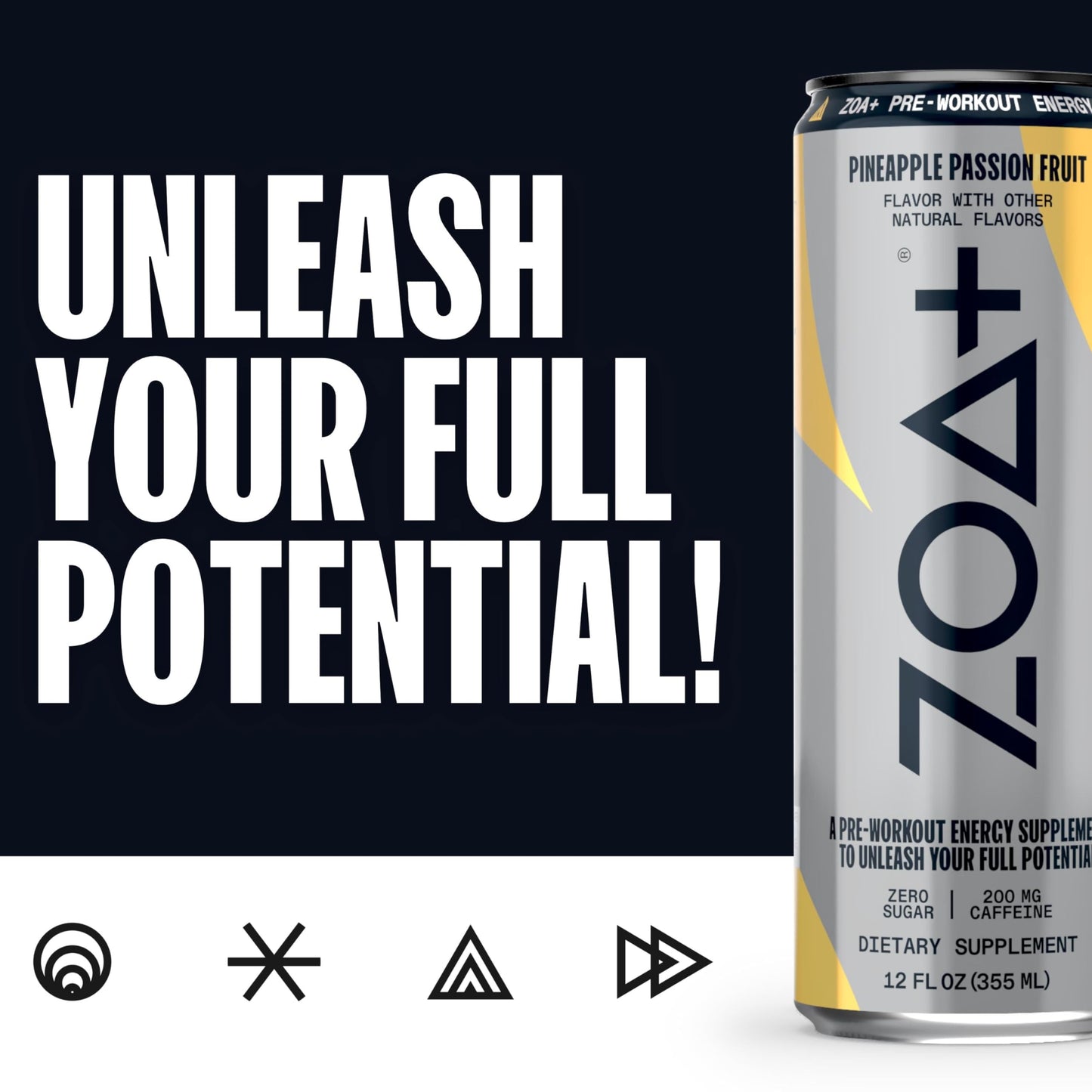 ZOA+ Pre-Workout Sugar-Free Energy Drink, Pineapple Passionfruit - Zero Sugar