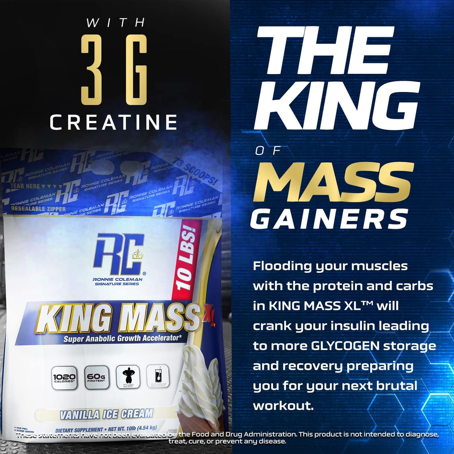 Ronnie Coleman Signature Series King Mass XL Mass Gainer Protein Powder, Muscle