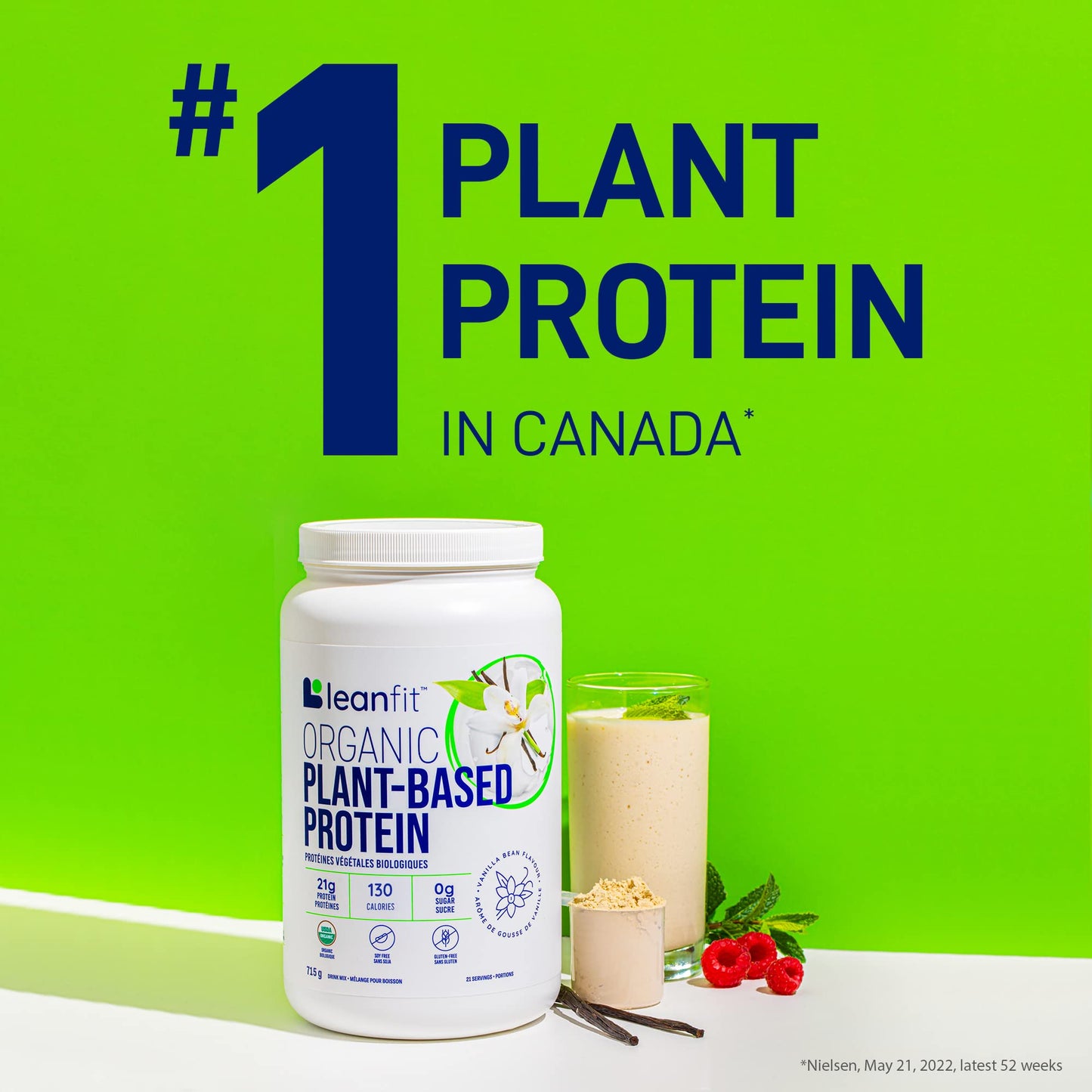 LeanFit Organic Plant-Based Protein, Natural Vanilla Flavor, 21g Vegan Protein, 19 Servings