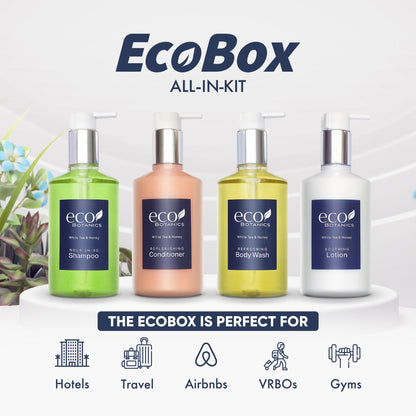 A 40 Piece Ecobox All-In-Kit of our Ecobotanics 10.14 oz. 300 ml Bottles-12 Shampoo