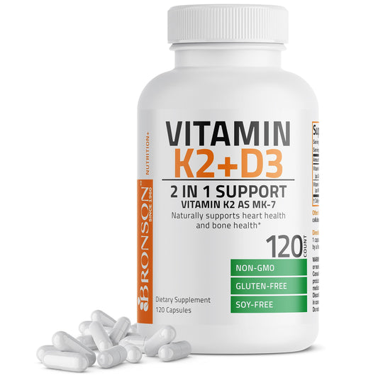 Bronson Vitamin K2 (MK7) with D3 Supplement Non-GMO Formula 5000 IU Vitamin 