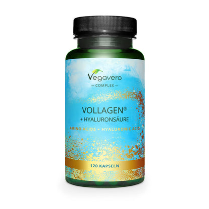 Vegavero Vegan Collagen Complex + Hyaluronic Acid | NO Additives | Vegan Collagen Powder Vollagen® | Essential Amino Acids | 120 Capsules