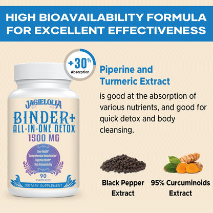 All-In-One Detox Binder Supplement 1500 MG - High Bioavailability, Liver Gut Detox Cleanse