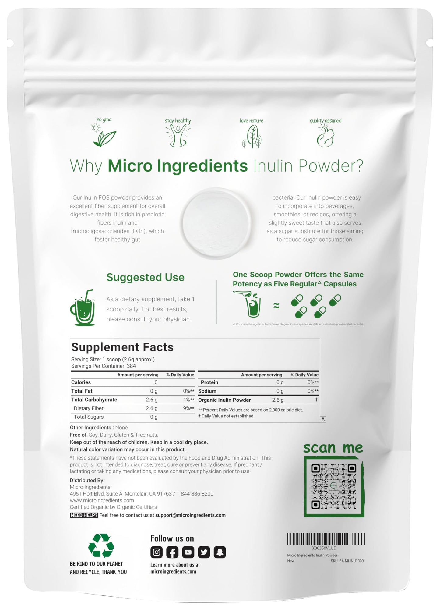 Organic Inulin FOS Powder (Jerusalem Artichoke), 2.2 Pounds (35 Ounce), Quick Water