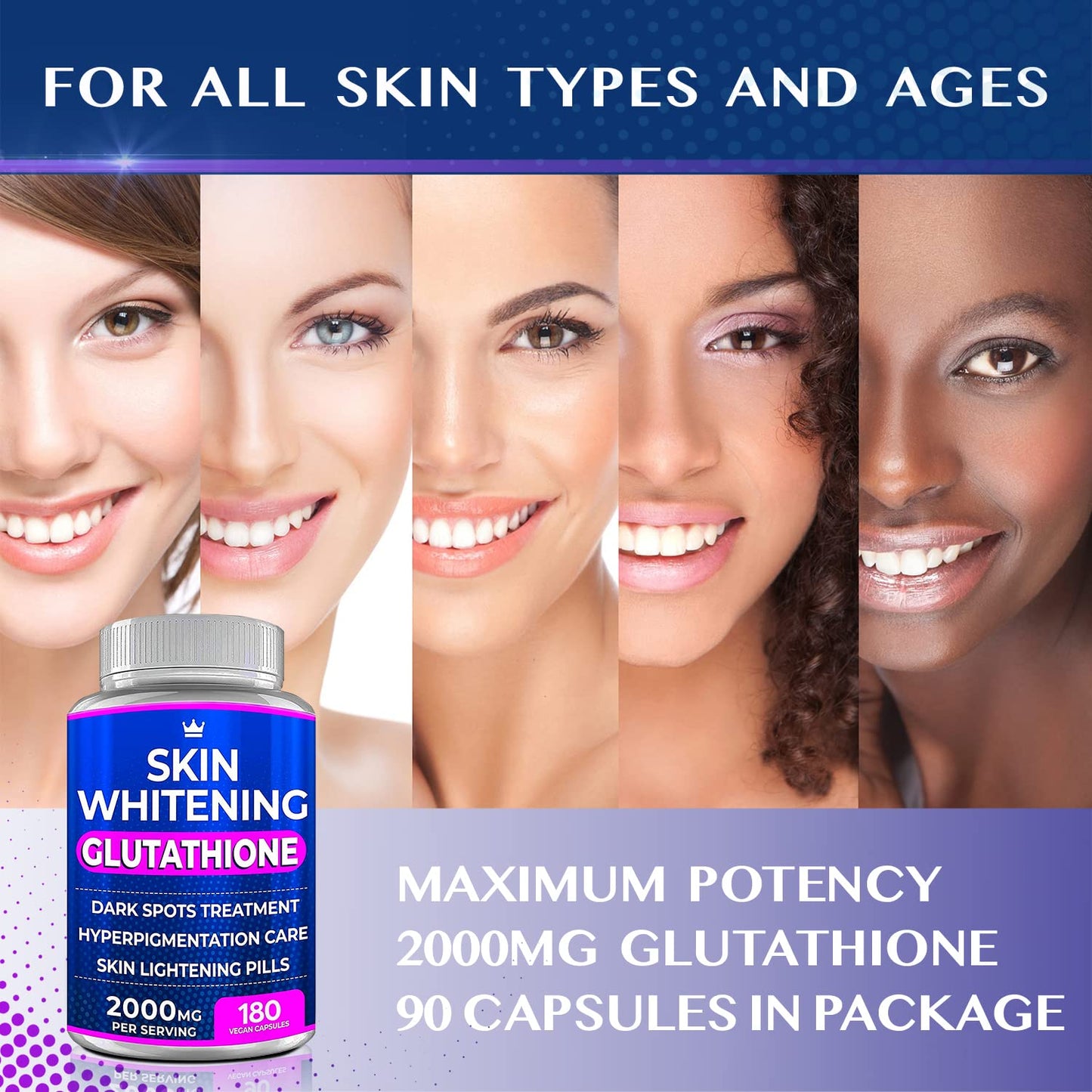 Glutathione Whitening Pills - 180 Capsules 2000mg Glutathione - Effective Skin Lightening