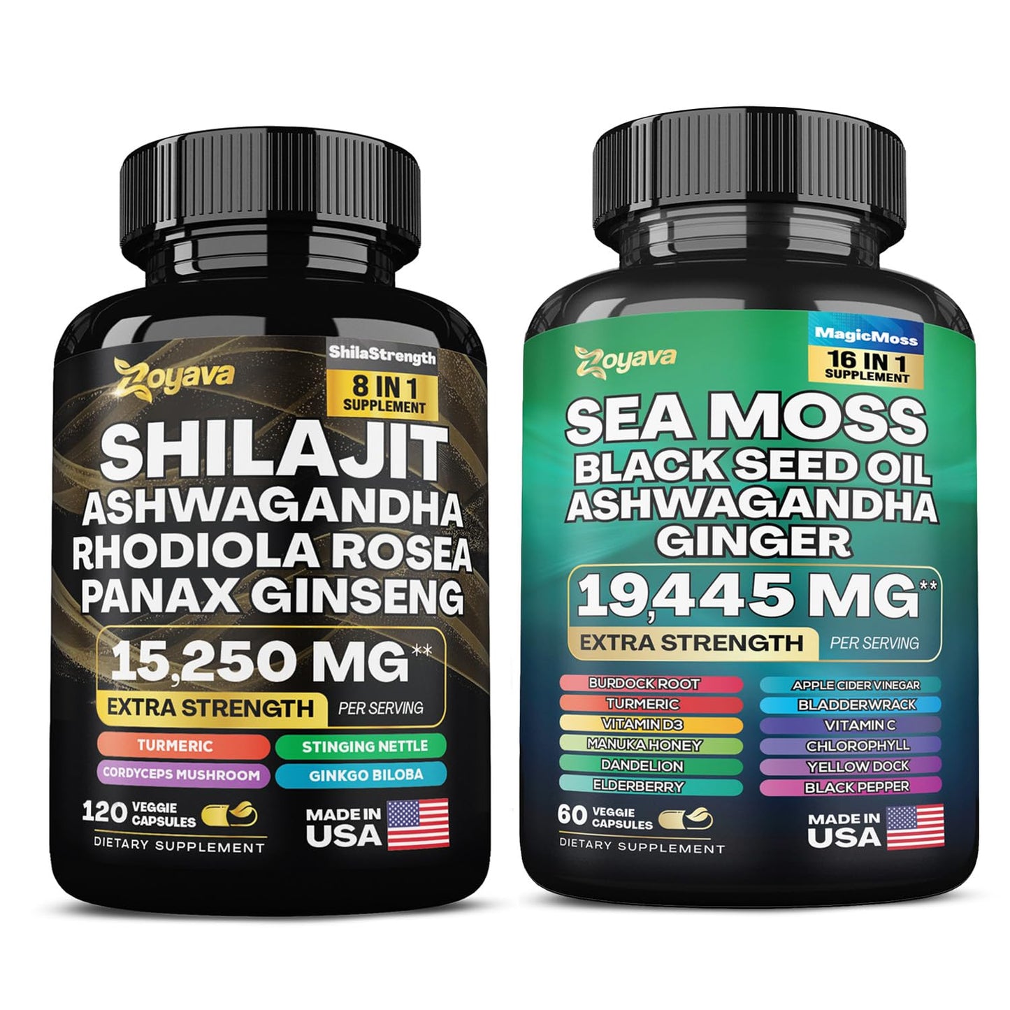 Zoyava Sea Moss Supreme16 Blend 19,445 MG and Shilajit 15,250 MG - Nature's Synergy 