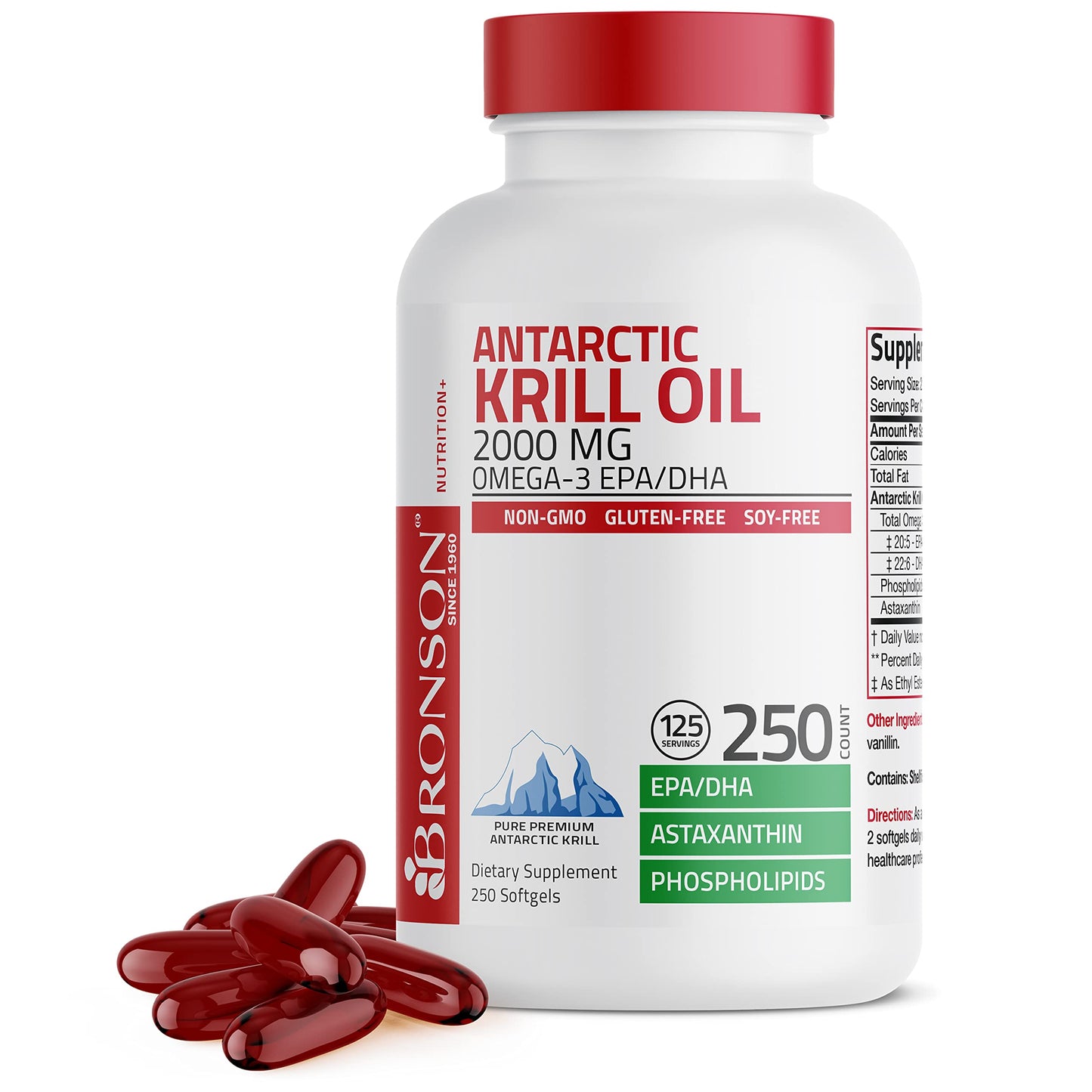 Bronson Antarctic Krill Oil 2000 mg with Omega-3s EPA, DHA, Astaxanthin and Phospholipi