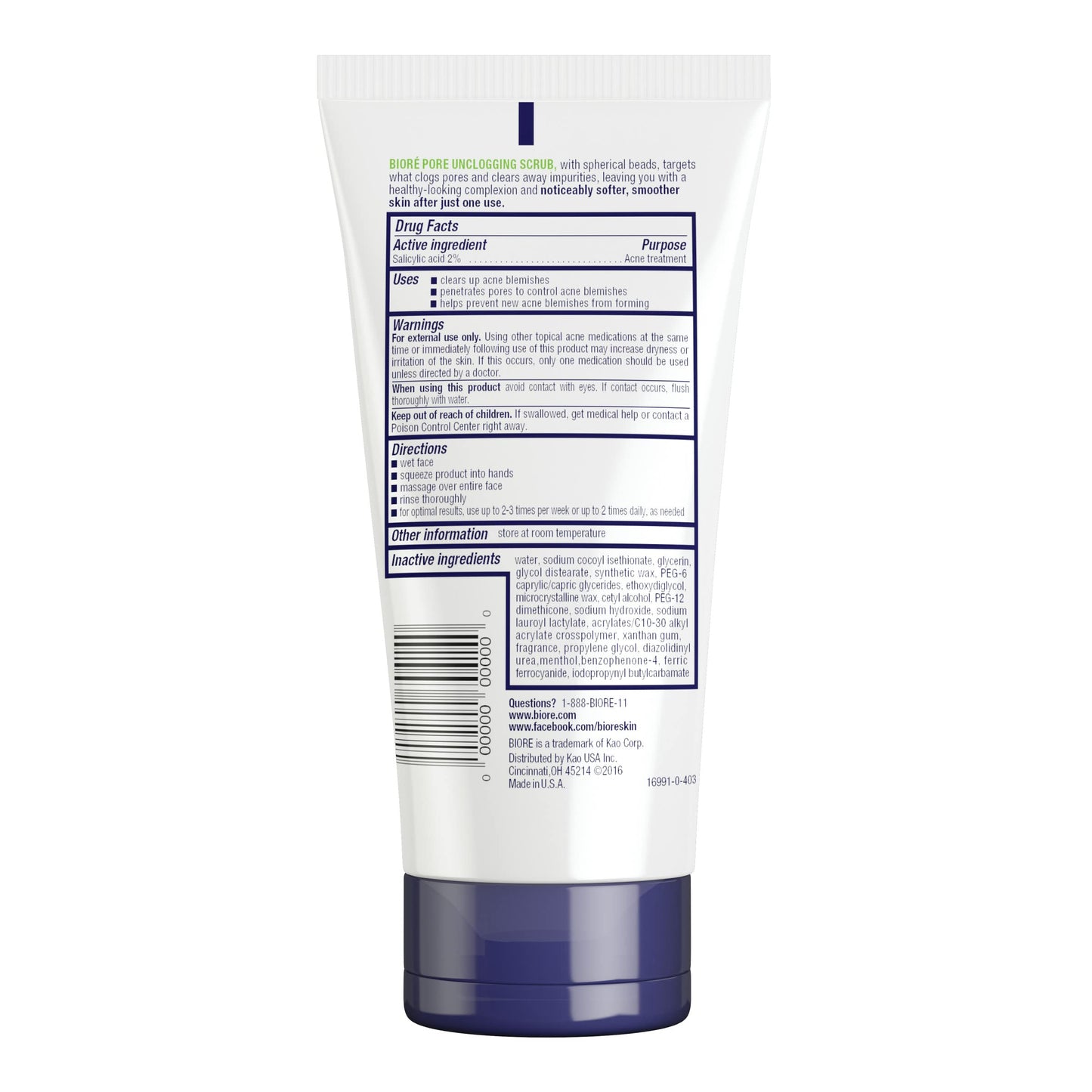 Bioré Pore Unclogging Scrub, Removes Excess Dirt and Oils, Face Scrub, with Salicylic Acid