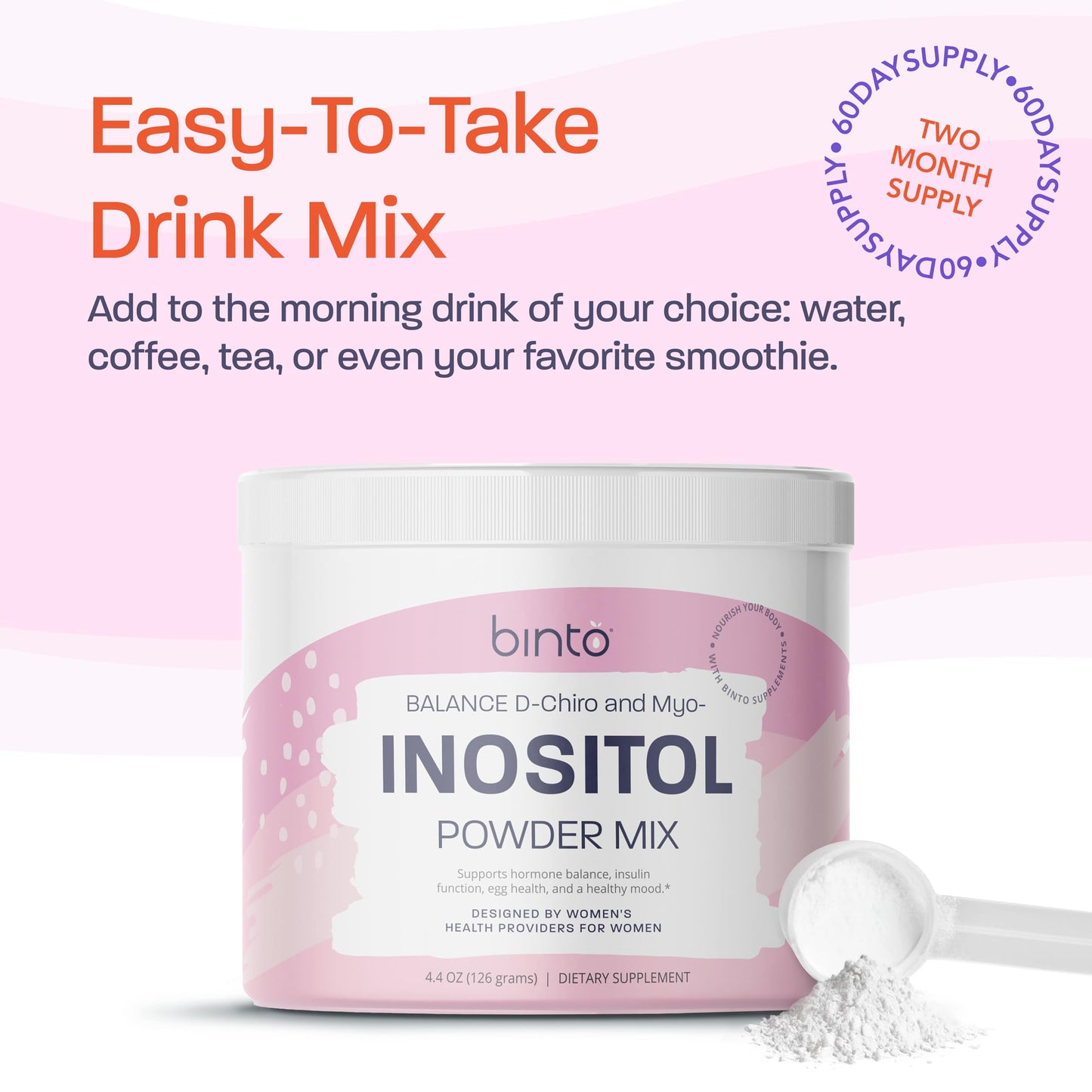 Binto Inositol Powder Mix | 60-Day Supply | 40:1 Ratio of Myo and D-Chiro Inositol