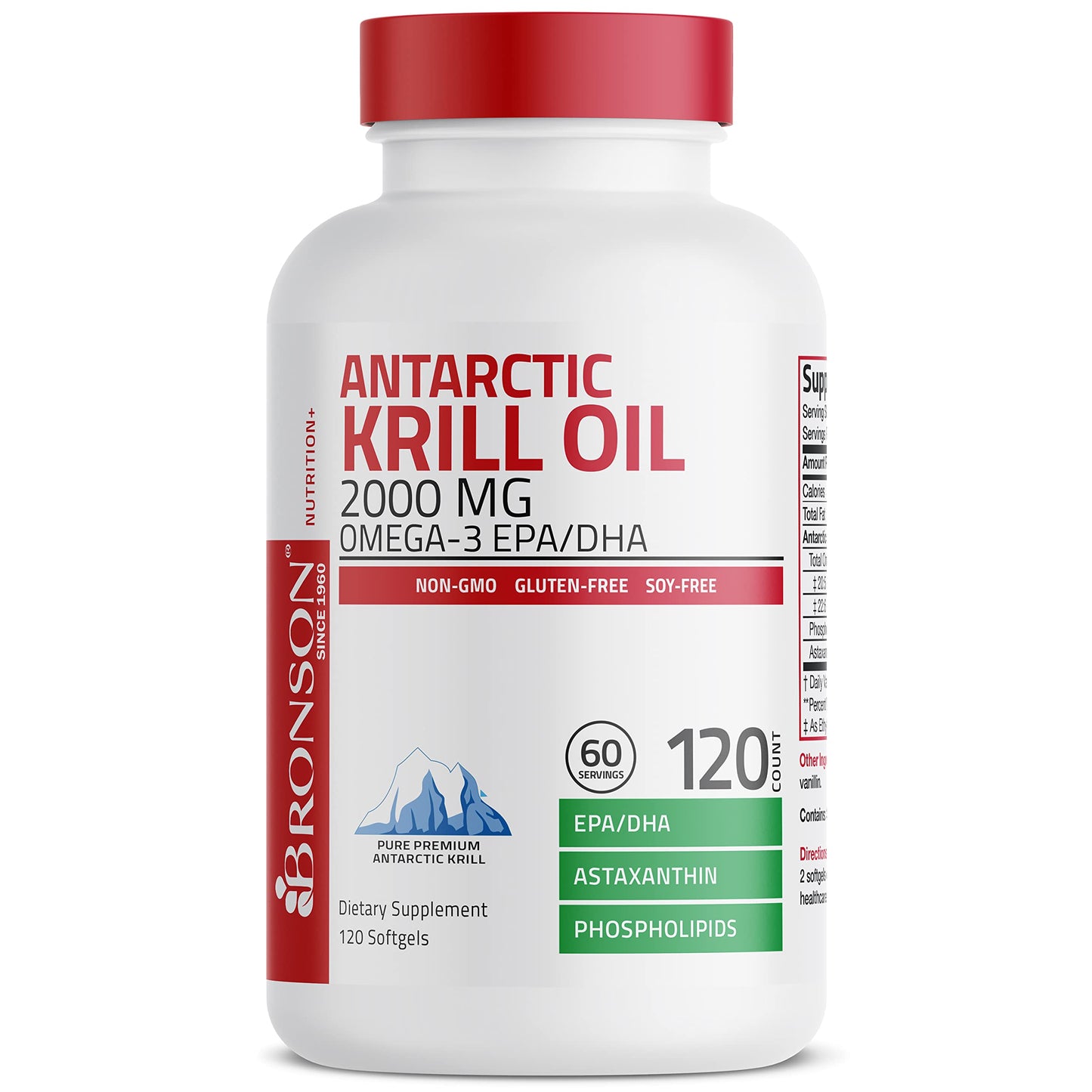 Bronson Antarctic Krill Oil 2000 mg with Omega-3s EPA, DHA, Astaxanthin and Phospholipi