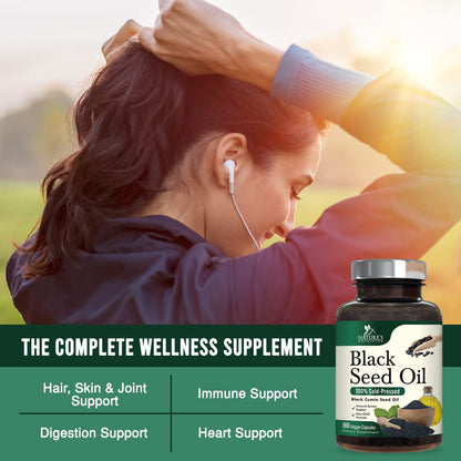 Black Seed Oil Capsules 1000mg - Vegan Cold-Pressed Nigella Sativa Black Seed Oil