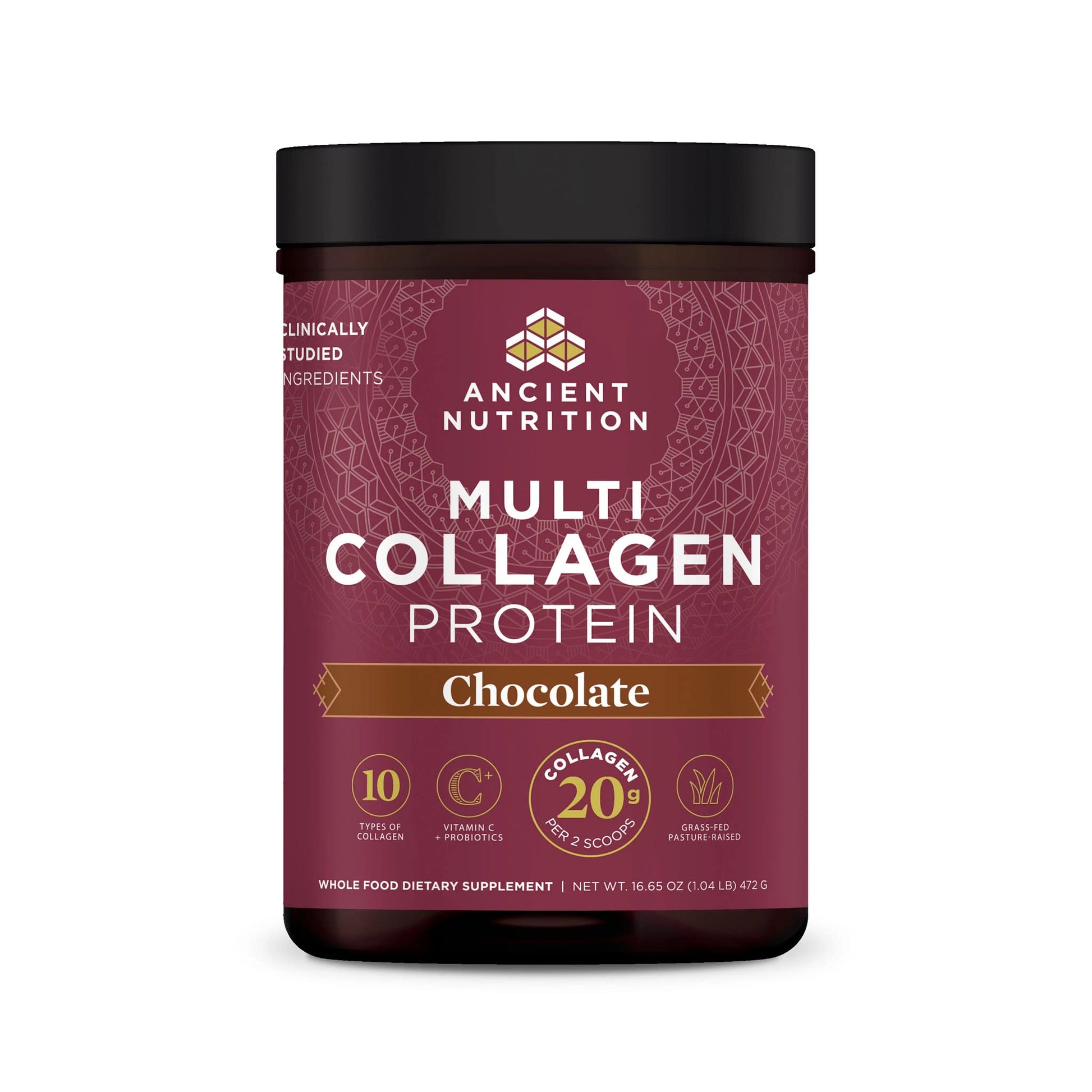 Ancient Nutrition Collagen Powder Protein, Multi Collagen Chocolate Protein Powder