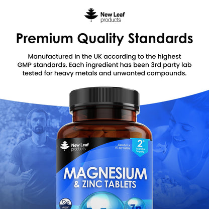 Magnesium Supplements 516mg With Zinc - 120 Magnesium Tablets Supports Muscle