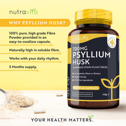 Psyllium Husks Fibre Supplement – 1400mg per Serving – Naturally High in Soluble Fibre