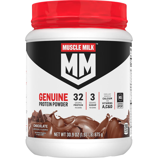 Muscle Milk Genuine Protein Powder, Chocolate, 1.93 Pounds, 12 Servings, 32g Protein