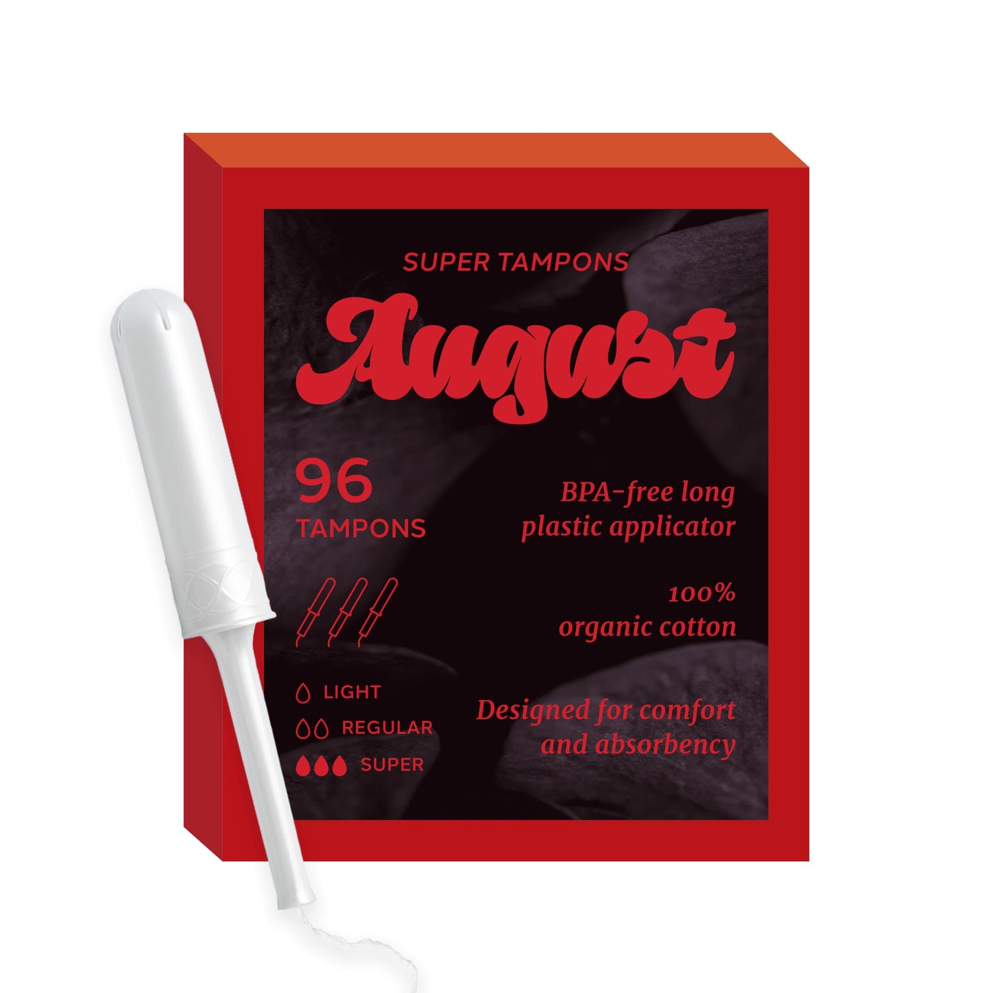 August Organic Cotton Tampons, Super tampons, BPA Free Long Applicators, Non-Toxic Organic