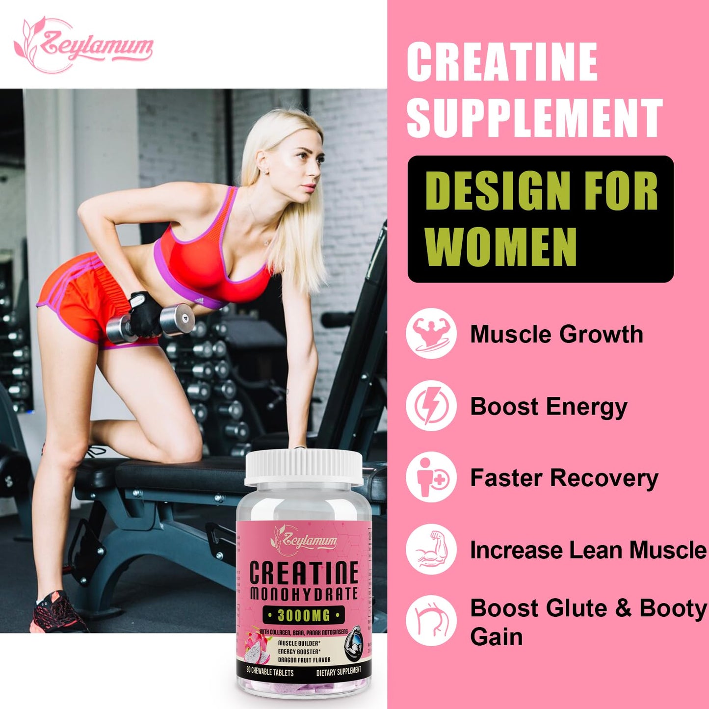 Creatine Monohydrate for Women, Creatine Supplement 3000mg, with Hydrolyzed