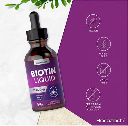 Biotin Liquid Drops for Hair & Skin Support | 10000 mcg Supplement | 59 ml Vitamin B7