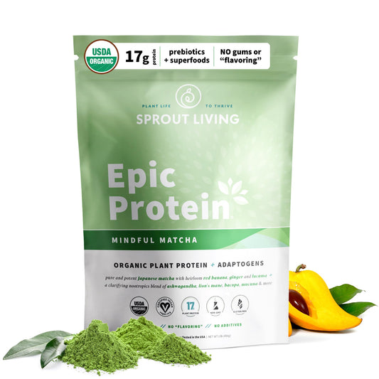 Sprout Living Epic Protein, Plant Based Protein & Superfoods Powder, Mindful Matcha 