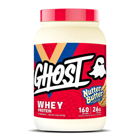 GHOST Whey Protein Powder, Nutter Butter - 2LB Tub, 26G of Protein - Peanut Butter 