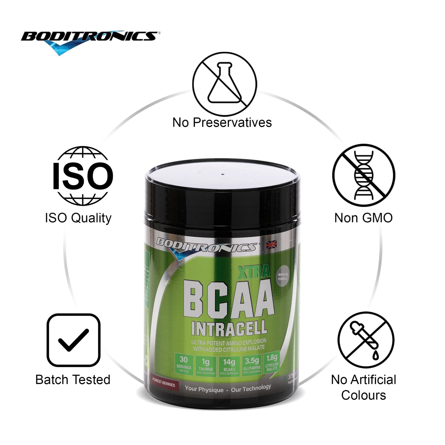 Boditronics BCAA Intracell Xtra Intra Workout Protein Powder, Branched Chain Amino Acid Supplement