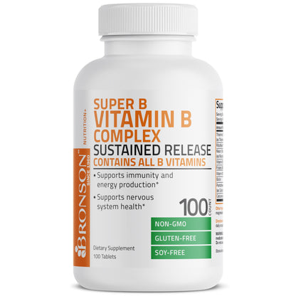 Bronson Super B Vitamin B Complex Sustained Slow Release Vitamin B1, B2, B3, B6, B9