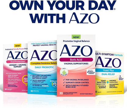 AZO Boric Acid Vaginal Suppositories, 30 Count + AZO Dual Protection, 30 Count, Urinary + Vaginal Support*