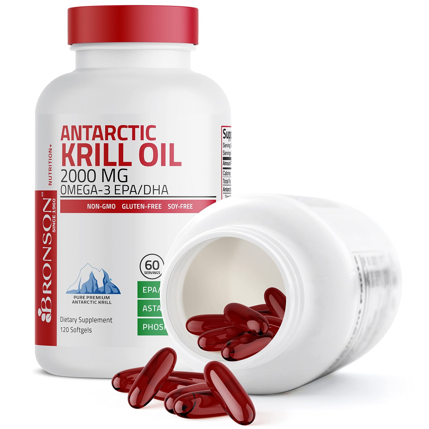 Bronson Antarctic Krill Oil 2000 mg with Omega-3s EPA, DHA, Astaxanthin and Phospholipi