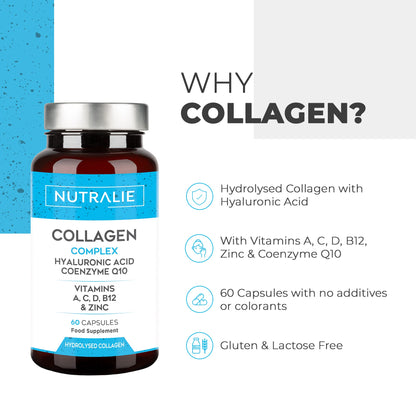 Collagen + Hyaluronic Acid + Q10 Hydrolysed Collagen Women Men + Vitamins A C D B12 Zinc