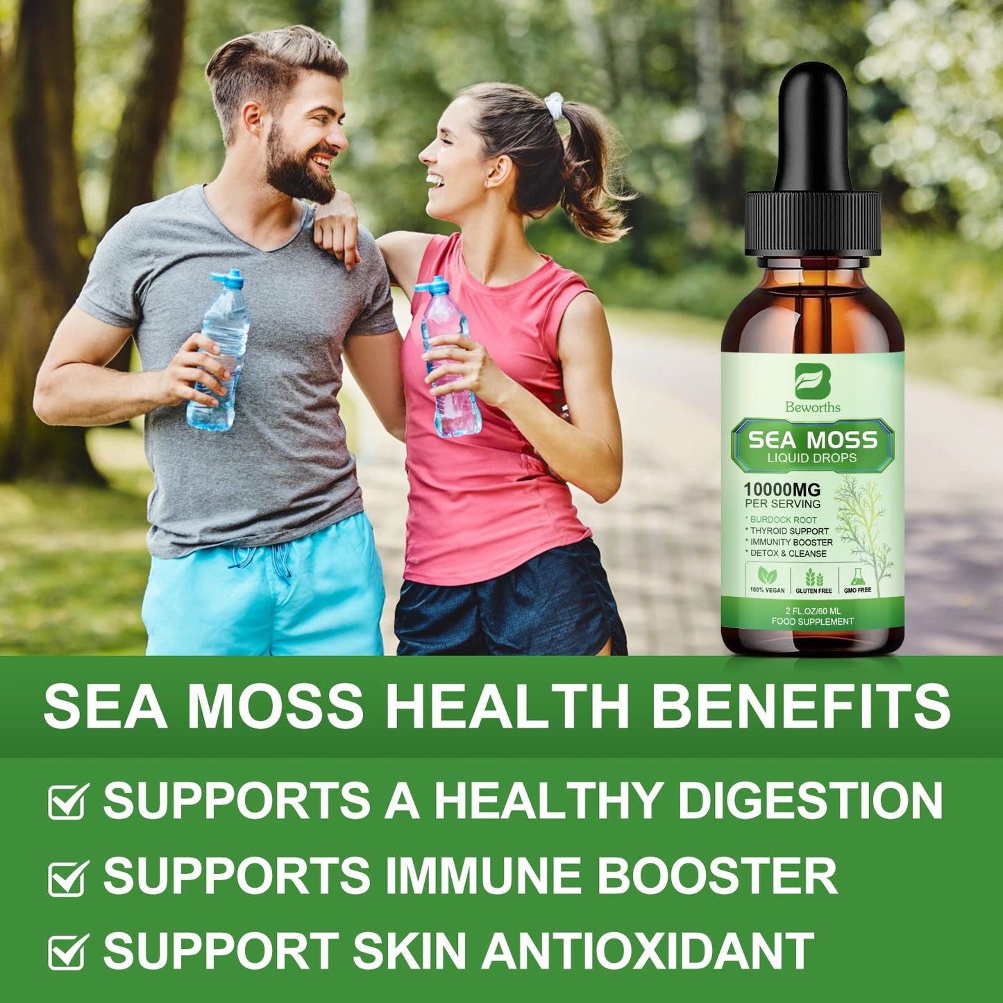 B BEWORTHS Sea Moss Liquid Drops - Organic Irish Sea Moss Gel with Burdock Root