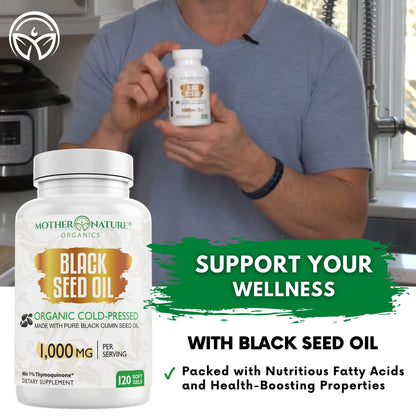 Black Seed Oil Capsules - 120 Count (Organic, Non-GMO Liquid) Premium Cold Pressed