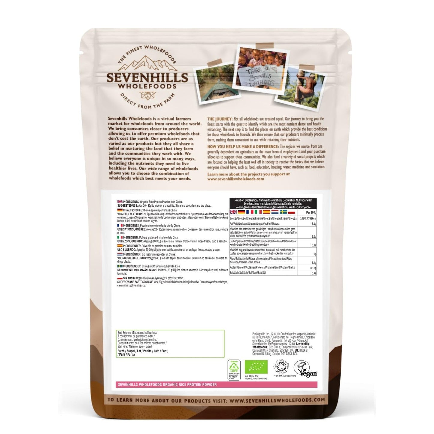 Sevenhills Wholefoods Organic Rice Protein Powder 500g